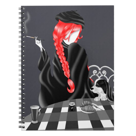 Dog & Lady in French café  red Notitieboek (Voorkant)