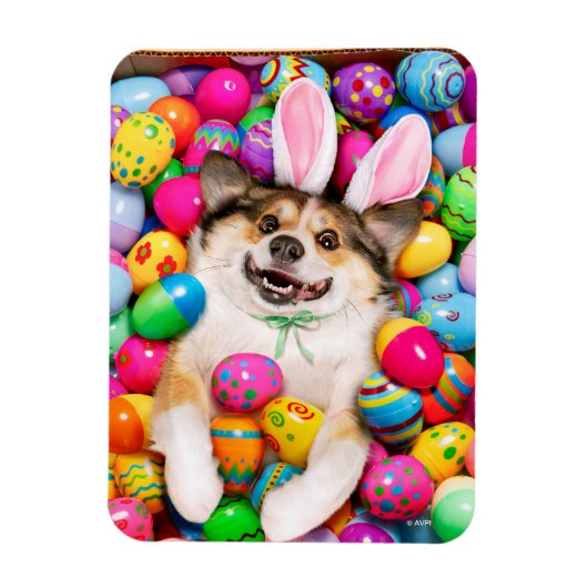 Dog Laying on Easter Eggs Magneet (Verticaal)
