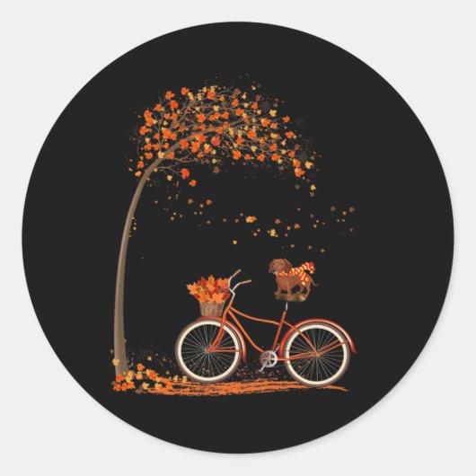 Dog Leaf Herfst Herfst Fietsen Fun Dachshund Lover Ronde Sticker (Voorkant)