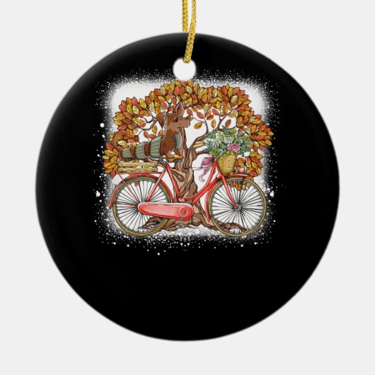Dog Leaf Herfst Herfst Fietsen Funny Dachshund Pet Keramisch Ornament (Voorkant)