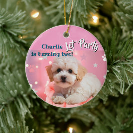 Dog Let's Party Birthday  Keramisch Ornament