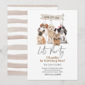 Dog Let's Pawty Birthday Invitation Kaart (Voorkant / Achterkant)