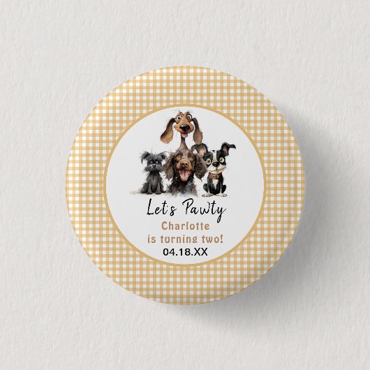 Dog Let's Pawty Birthday Ronde Button 3,2 Cm (Voorkant)