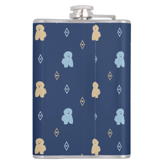 Dog Lhasa Apso patroon blauwe achtergrond Heupfles (Achterkant)