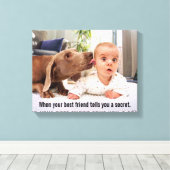 Dog Licking Baby's Ear Canvas Afdruk (Insitu (Houten vloer))