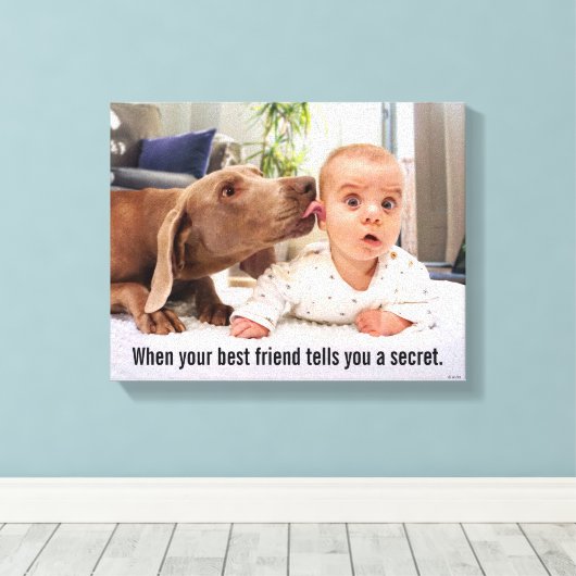 Dog Licking Baby's Ear Canvas Afdruk (Insitu (Houten vloer))