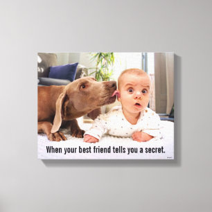 Dog Licking Baby's Ear Canvas Afdruk