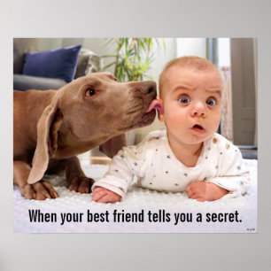 Dog Licking Baby's Ear Poster