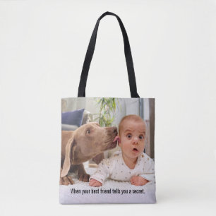Dog Licking Baby's Ear Tote Bag