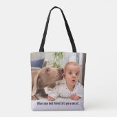 Dog Licking Baby's Ear Tote Bag (Achterkant)