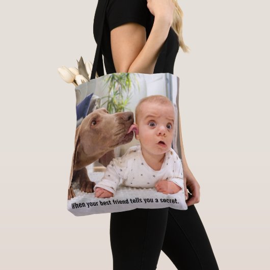 Dog Licking Baby's Ear Tote Bag (Dichtbij)
