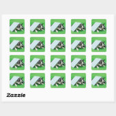 Dog ligt onder het boek vierkante sticker (Vel)