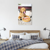Dog likkende neus na het eten van kersensaart in canvas afdruk (Insitu (Slaapkamer))