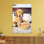 Dog likkende neus na het eten van kersensaart in canvas afdruk (Insitu (Woonkamer))