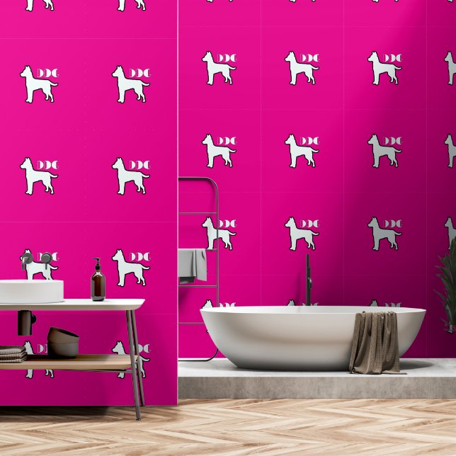 DOG Logo Hot Pink White Dog Pet Behang (Badkamer)