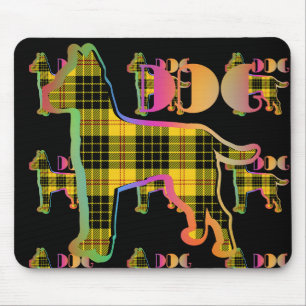 DOG Logo Yellow Plaid Herhaal op zwart Muismat