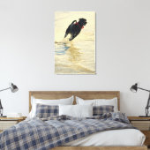 Dog loopt in water canvas afdruk (Insitu (Slaapkamer))