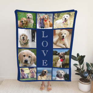 Dog Love 10 Photo Collage Blue Sherpa Deken