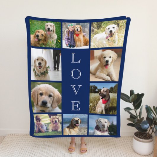 Dog Love 10 Photo Collage Blue Sherpa Deken