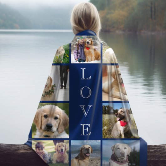 Dog Love 10 Photo Collage Blue Sherpa Deken