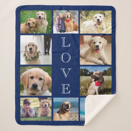 Dog Love 10 Photo Collage Blue Sherpa Deken (Voorkant)