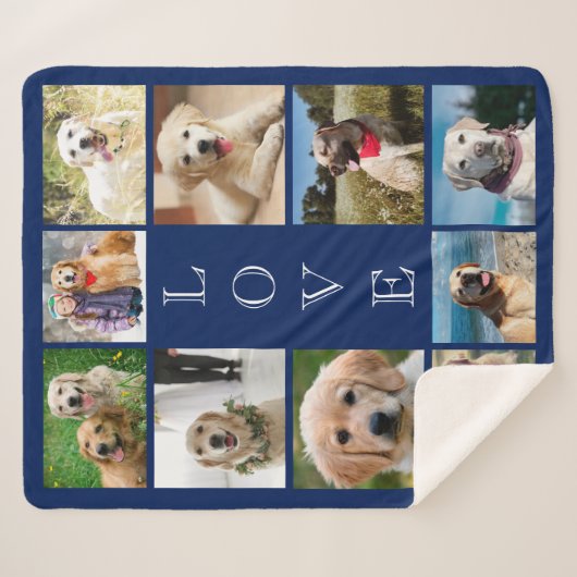 Dog Love 10 Photo Collage Blue Sherpa Deken (Voorkant (horizontaal))