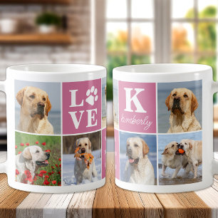Dog LOVE gepersonaliseerd 7 Fotocollage Paw Print Koffiemok