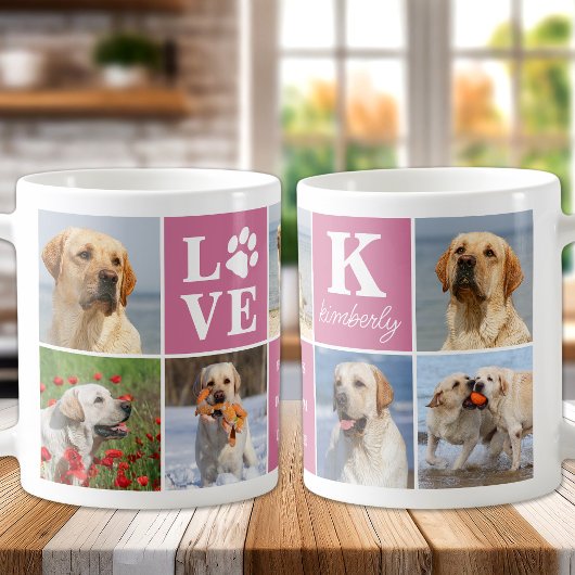 Dog LOVE gepersonaliseerd 7 Fotocollage Paw Print Koffiemok