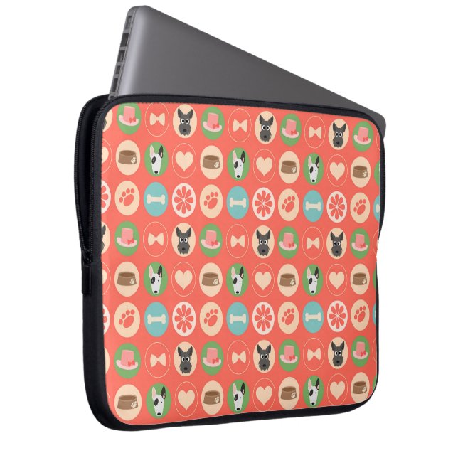 Dog Love on Coral Laptop Sleeve (Voorkant Rechts)