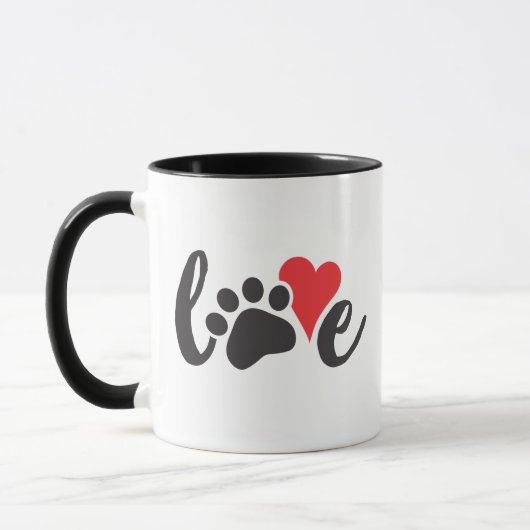 Dog Love Paw Print Heart Mok (Links)