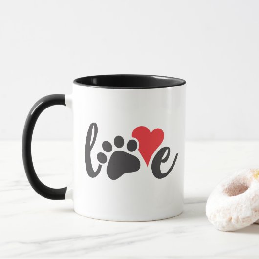 Dog Love Paw Print Heart Mok (Met donut)