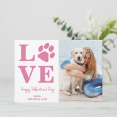 Dog LOVE Valentijnsdag Custom Roze Pet Foto Feestdagenkaart (Staand voorkant)