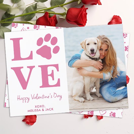 Dog LOVE Valentijnsdag Custom Roze Pet Foto Feestdagenkaart