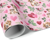 Dog Love Valentine Gift Wrapping Paper Pink Cadeaupapier (Rol Hoek)