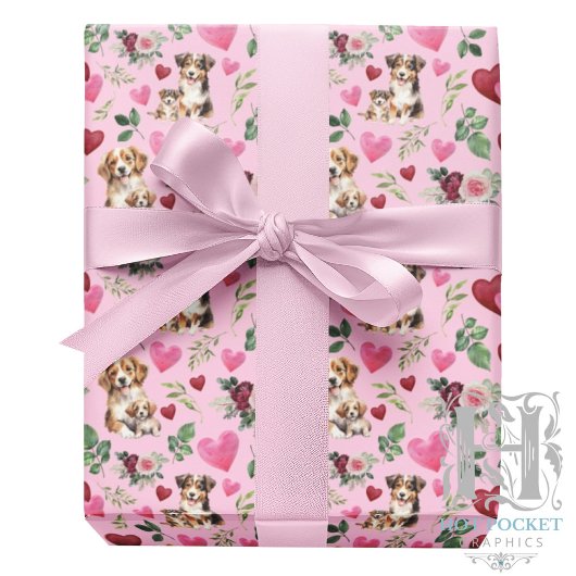 Dog Love Valentine Gift Wrapping Paper Pink Cadeaupapier