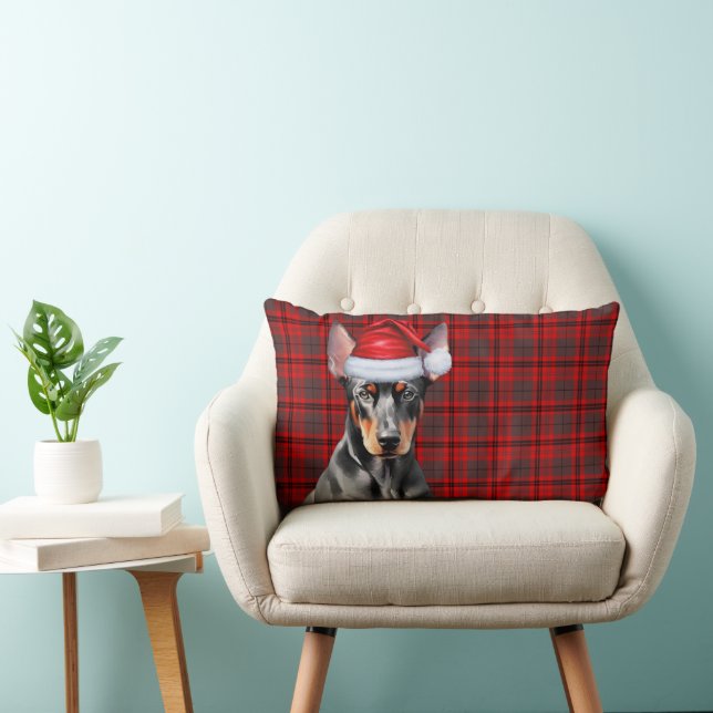 Dog Lover Christmas Doberman Red Holiday Plaid Kussen (Stoel)