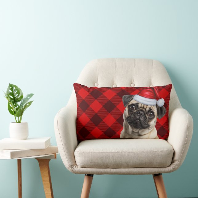 Dog Lover Christmas Pug Red Buffalo Holiday Plaid Kussen (Stoel)