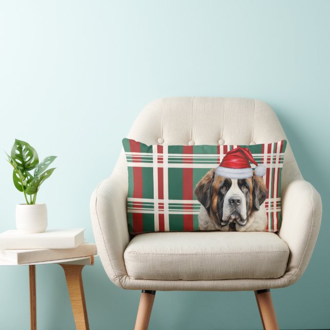 Dog Lover Christmas Saint Bernard Holiday Plaid Kussen (Stoel)