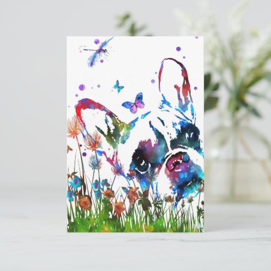 Dog Lover French Bulldog And Dragonfly Bedankkaart (Staand voorkant)