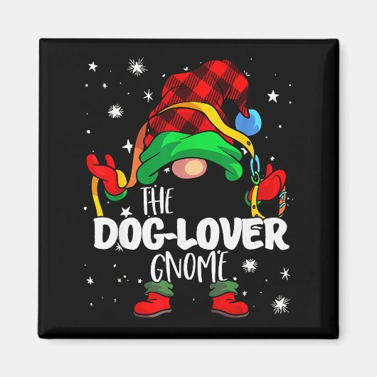 Dog Lover Gnome Red Buffalo Plaid Matching Family Magneet (Voorkant)