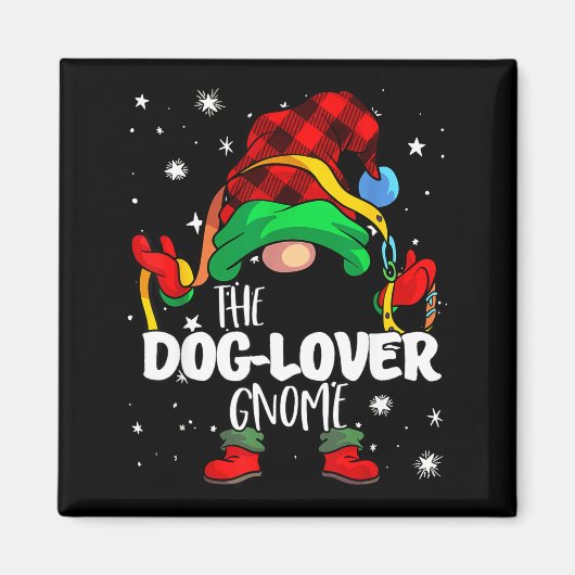 Dog Lover Gnome Red Buffalo Plaid Matching Family Magneet (Voorkant)