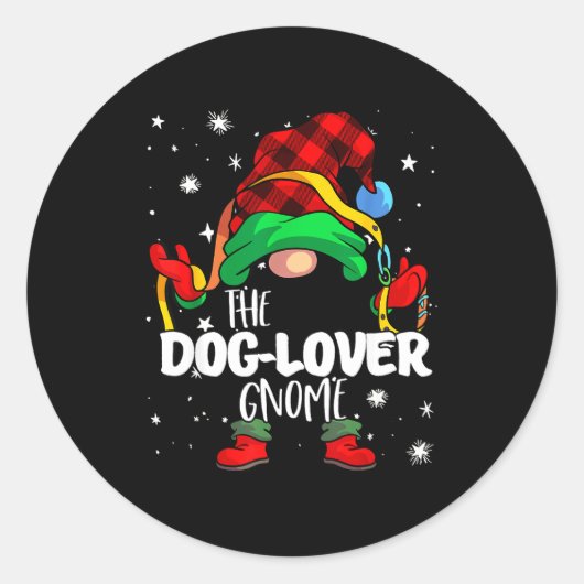 Dog Lover Gnome Red Buffalo Plaid Matching Family  Ronde Sticker (Voorkant)