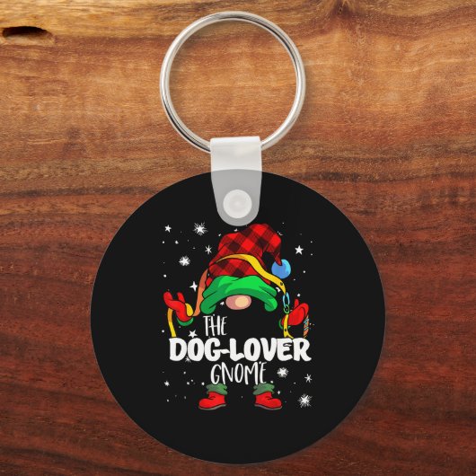 Dog Lover Gnome Red Buffalo Plaid Matching Family  Sleutelhanger (Voorkant)