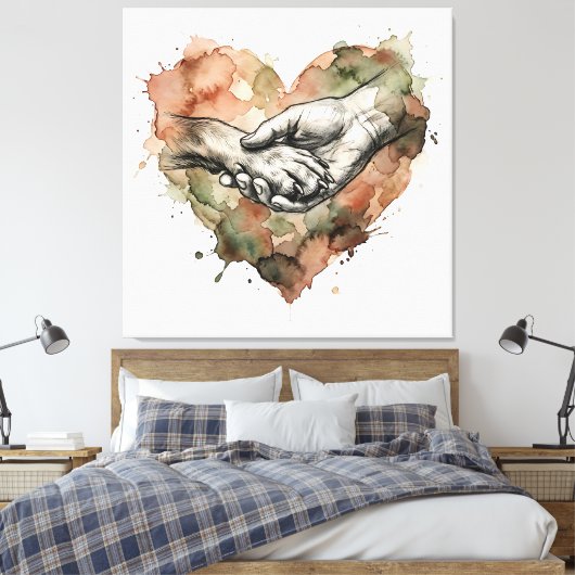 Dog Lover Human Animal Bond Watercolor Heart Canvas Afdruk (Insitu (Slaapkamer))