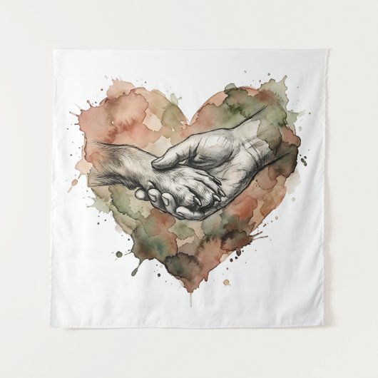 Dog Lover Human Animal Bond Watercolor Heart Wandkleed (Voorkant)