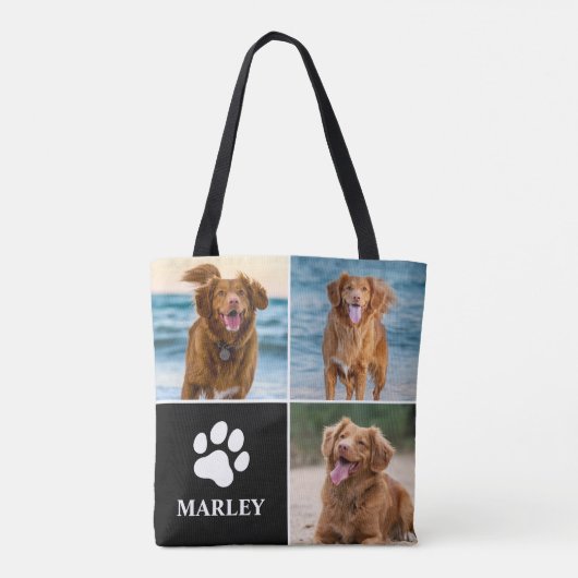 Dog Lover Paw Custom Name Photo Collage Pet Tote Bag (Achterkant)