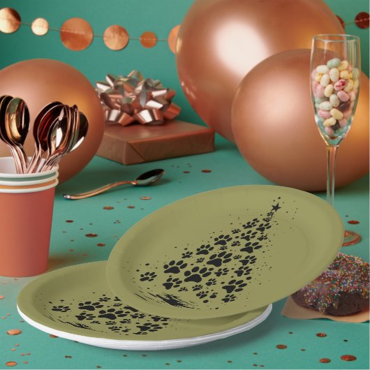 Dog Lover Paw Print Christmas Tree 3 Papieren Bordje (Multi)