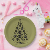 Dog Lover Paw Print Christmas Tree 3 Papieren Bordje (Feest)