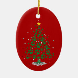 Dog Lover Paw Print Christmas Tree Keramisch Ornament