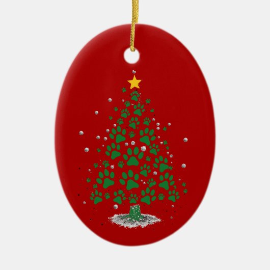 Dog Lover Paw Print Christmas Tree Keramisch Ornament (Voorkant)